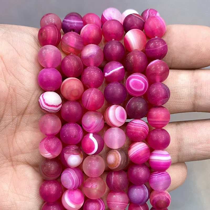 Naturstein Matt Rosé-Rosa Gestreifte Achat-Perlen für Schmuckherstellung 15 Zoll Strang 4 6 8 10 12 14MM DIY Armband Halskette