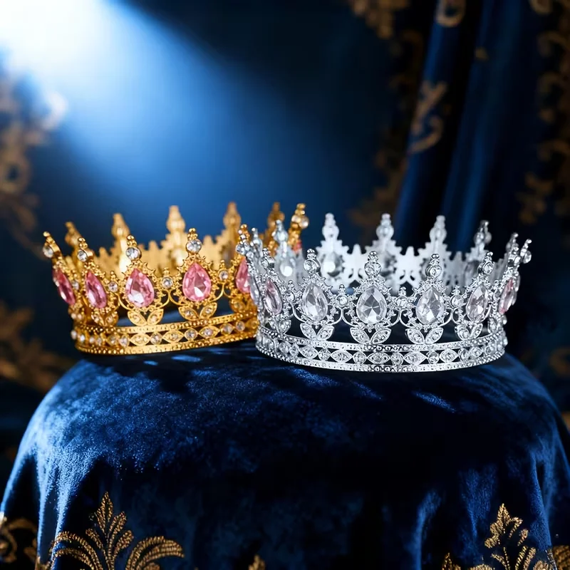 Barocke runde Krone, königlicher Hofstil, König/Königin, Kristall-Tiara, Braut- und Hochzeitskleid-Accessoire, Geburtstagsfeier/Bankett-Kopfbedeckung – Detail 5