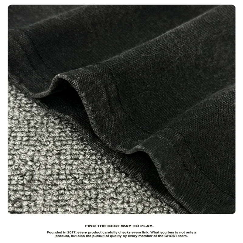 Vintage-gewaschene, individuell bedruckte Y2K-Top-Weste für Herren und Damen aus 100 % reiner Baumwolle, schwarze Hip-Hop-Punk-Gothic-Weste für Herren – Detail 4