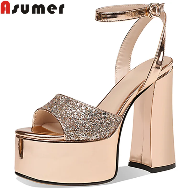 

ASUMER 2022 Size 34-43 New Synthetic Platform Sandals Women Elegant Extreme Thick Heels Shoes Ladies Summer Party Shoes