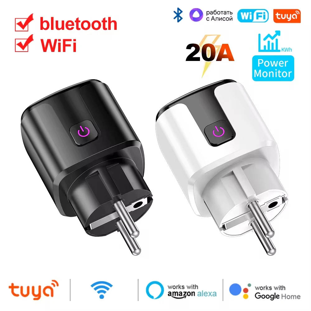 20A AC100-240V Wifi สมาร์ทปลั๊กสมาร์ทซ็อกเก็ต EU Power Monitor Outlet Alexa Google Home Voice Control Tuya Smart Life APP 1