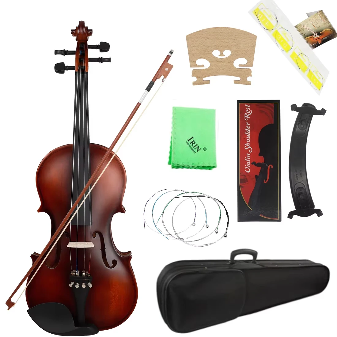 4/4 Retro Matte Finish Solid Wood Natural Acoustic Violin with Optional String Instrument Set - Original Design