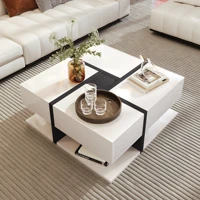 Anajqaqia Table basse brillante 78 × 78 × 36 cm, avec 4 tiroirs, coordination des couleurs unique et design linéaire, avec espace de rangement 3