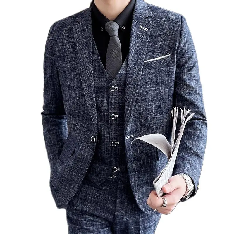 

S-5XL (suit + vest + trousers) men's fashion business casual slim Korean version comfortable gentleman three-piece suit