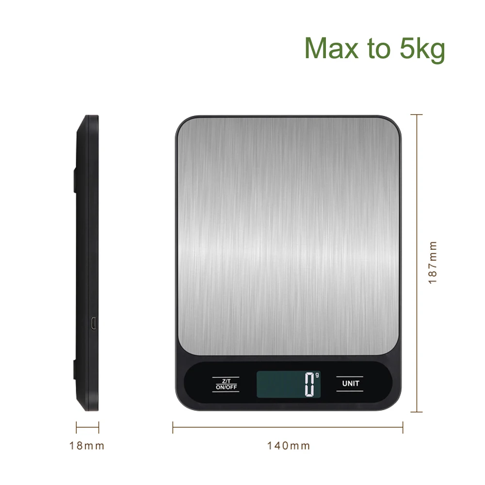 Sleek Black Stainless Steel Digital Kitchen Scale, 10kg Capacity, Precision Baking and Cooking Tool