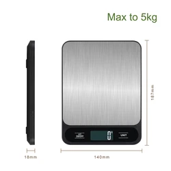 Sleek Black Stainless Steel Digital Kitchen Scale - Precision Weighing (5kg 1g)