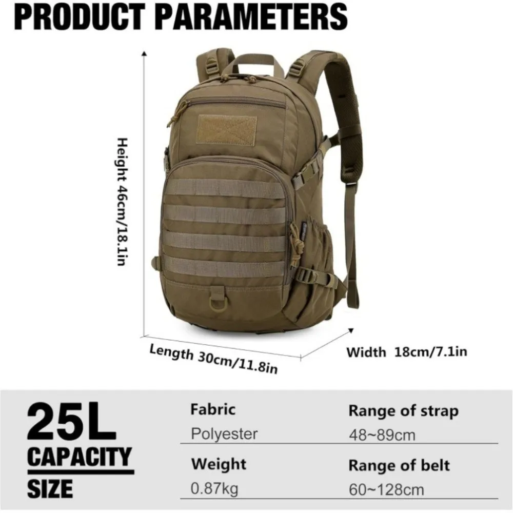 Zaino da Escursionismo Outdoor Gear 25L, Borsa Fitness Leggera e Resistente, Zaino Molle Impermeabile per Ciclismo - immagine 6