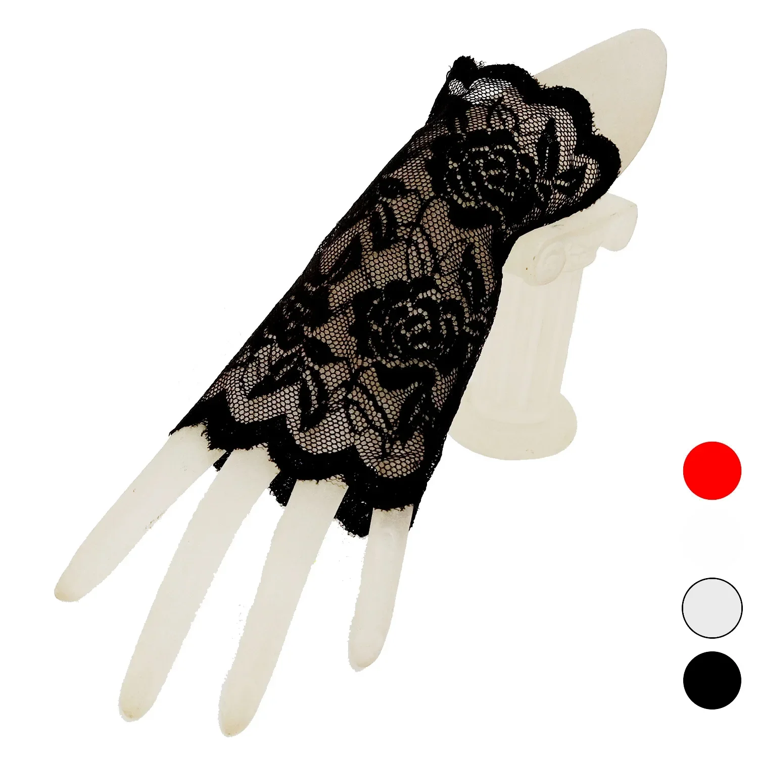 Elastic Lace Bride's Gloves Half Finger Cropped Sun Protection Black ...