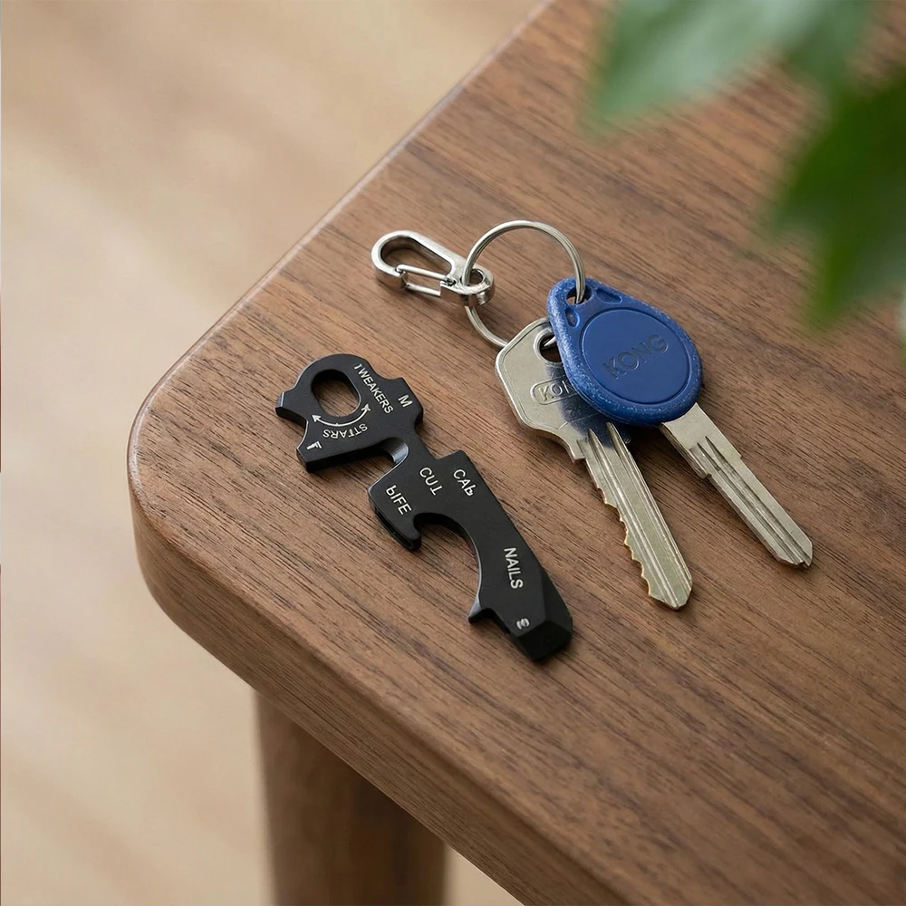 휴대용 8-in-1 스테인리스 스틸 키 클립 펜던트 EDC 병따개 드라이버 녹 방지 도구 야외 캠핑 생존 장비