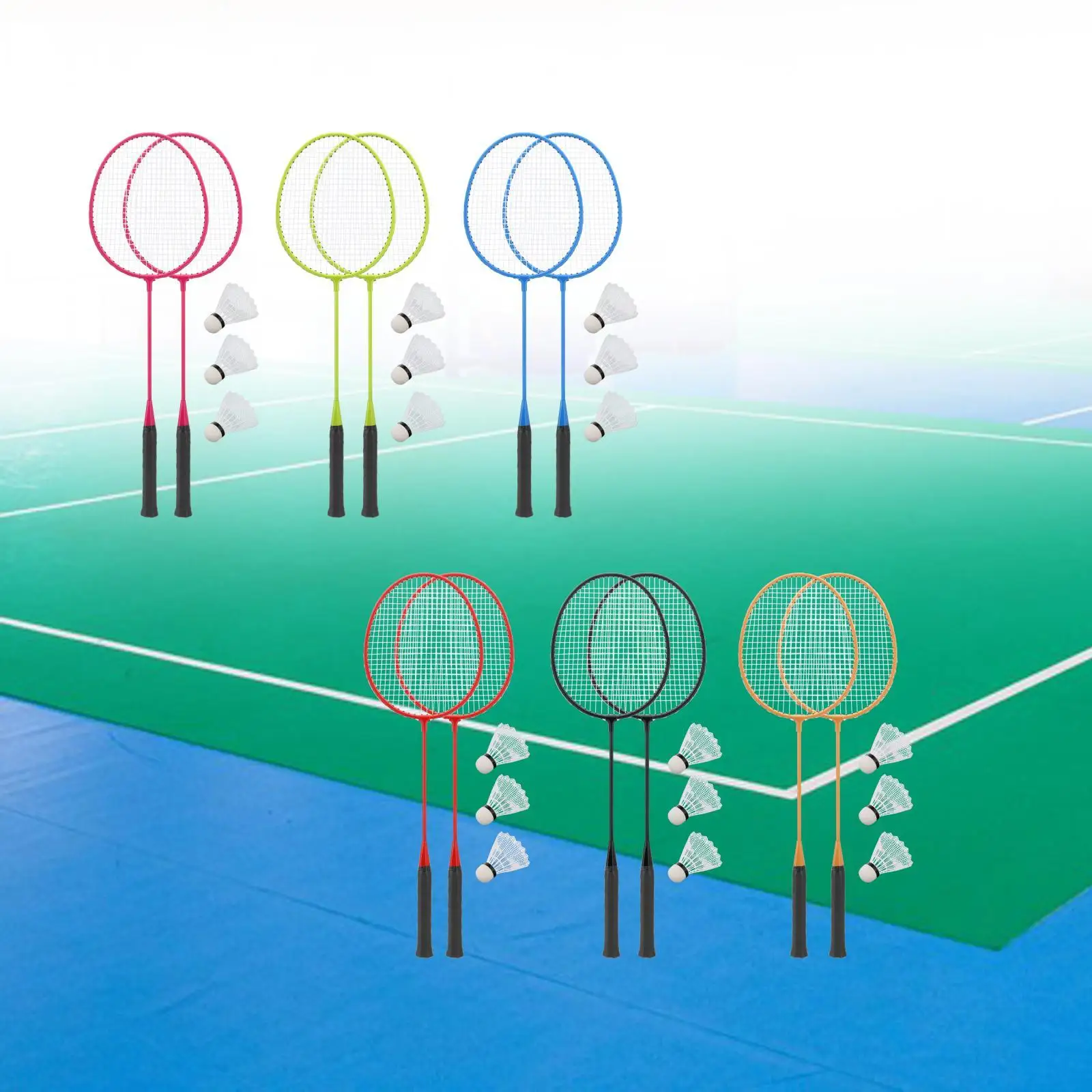 2x Badminton Racquet Professional Badminton Set with 3 Nylon Balls Alloy Shaft Beginners Lightweight Equipment