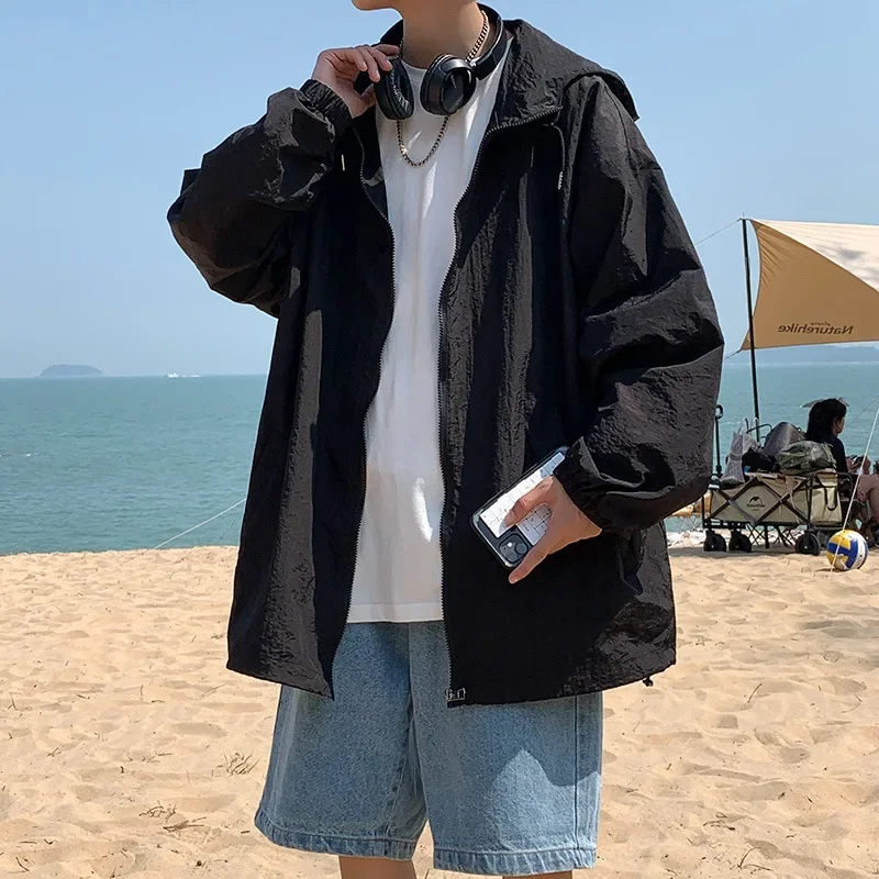 Sunscreen suit for men in summer, light and thin style, loose and trendy brand jacket,trendy sun shading, breathable large size,