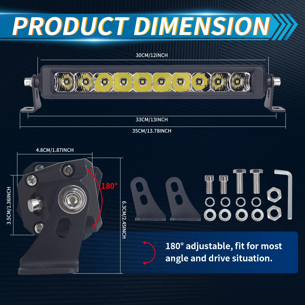 LED 라이트 바 12인치 50W 오프로드 LED 스팟 플러드 콤보 작업등 운전 안개등 IP68 트럭 자동차 ATV UTV SUV 보트용