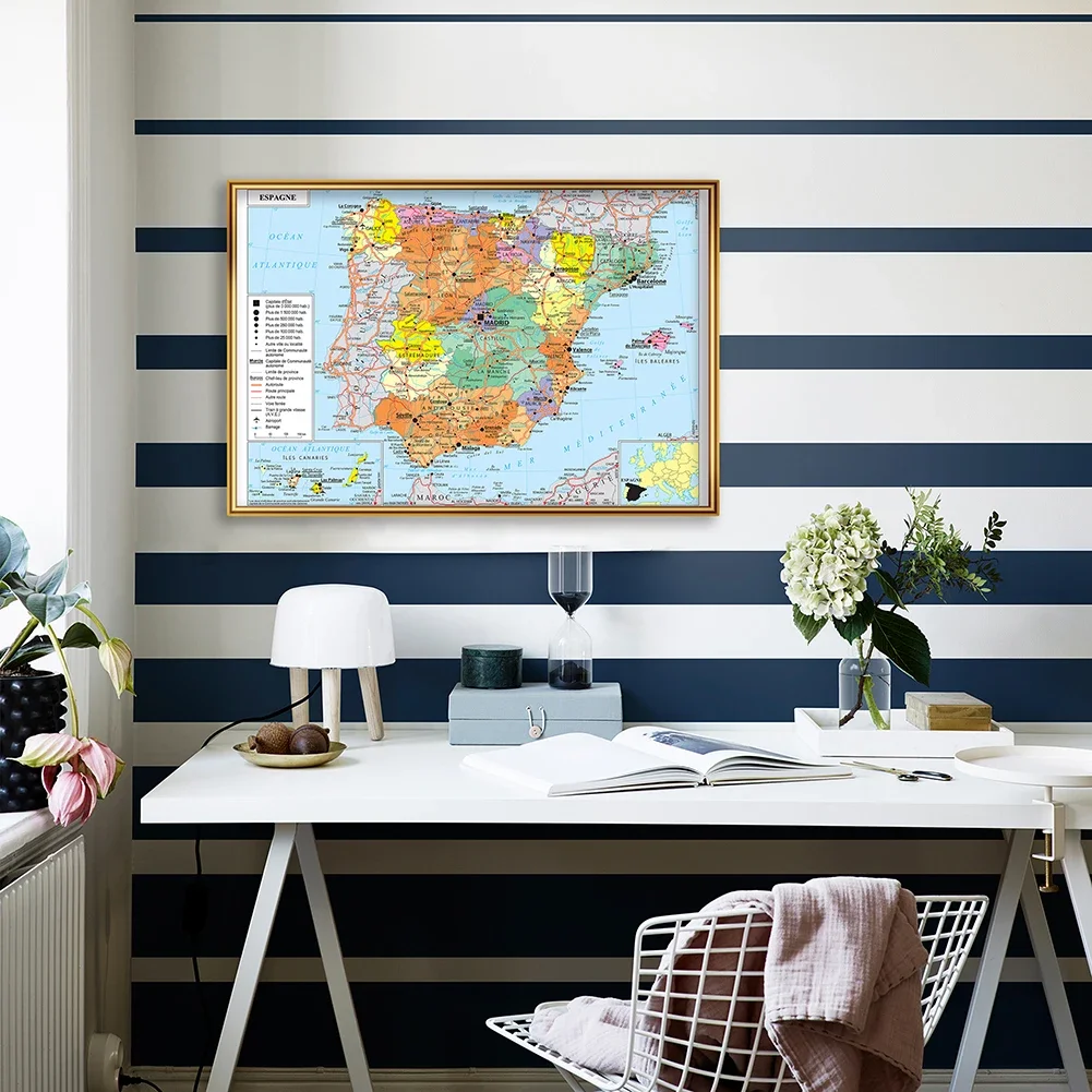 59*42cm The Spain Transportation Political Map French language Wall Art Poster Canvas Painting Travel School Supplies Home Decor
