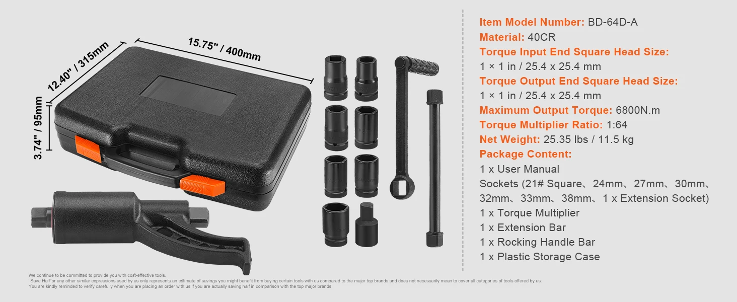 SucceBuy 1/58 1/64 Torque Wrench Set 4 / 8 Socets Multiplier Drive Lug Nut Wrench/Multiplier Heavy Duty Torque Multiplier w Case