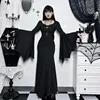 Halloween Costume Women Batwing Sleeve Floor Dress Black Gothic Evil Terror Maxi Mistress Morticia Addam Family Outfit For Adult 3