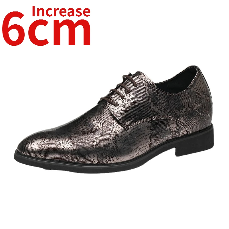

Men's Dress Shoes Height Increase 6cm European Version Pointed Wedding Shoes Gold Men Formal Shoes Height Elevated Leather Shoes