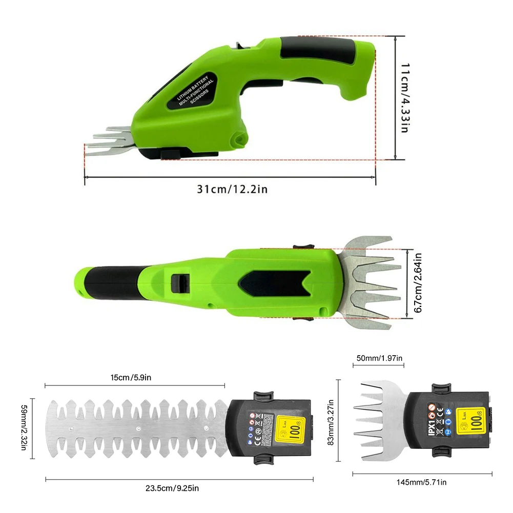 Cordless Grass Shear 7.2V 2 in 1 Cordless Electric Hedge Trimmer 2000mAh Battery Handheld Hedge Trimmer Grass Weeding Mower Tool 4