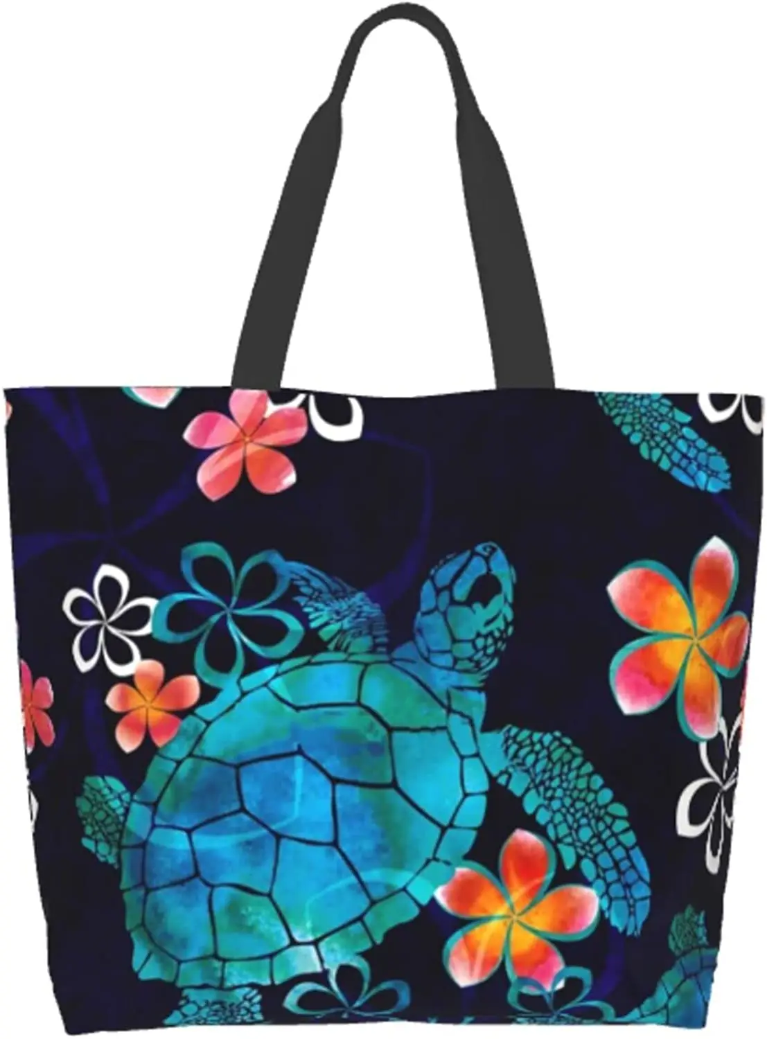 

Sea Turtles Floral Large Tote Bag For Women Reusable Grocery Bag Waterproof Shopping Handbag With Inner Pocket For Travel Work