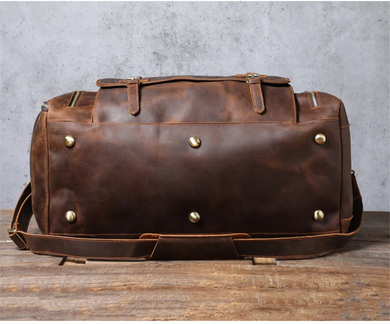 Vintage large capacity genuine leather travel bag natural crazy horse cowhide handbag duffel bag outdoor weekend luggage bag