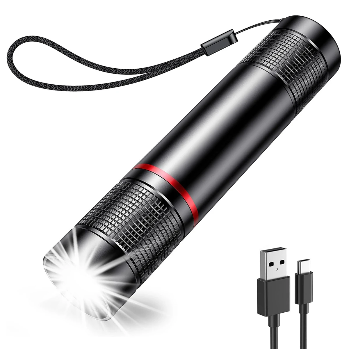 High Power LED Flashlight Outdoor Camping Strong Flash Light Torch USB Rechargeable Hand Lighting Retractable Emerge Flashlights