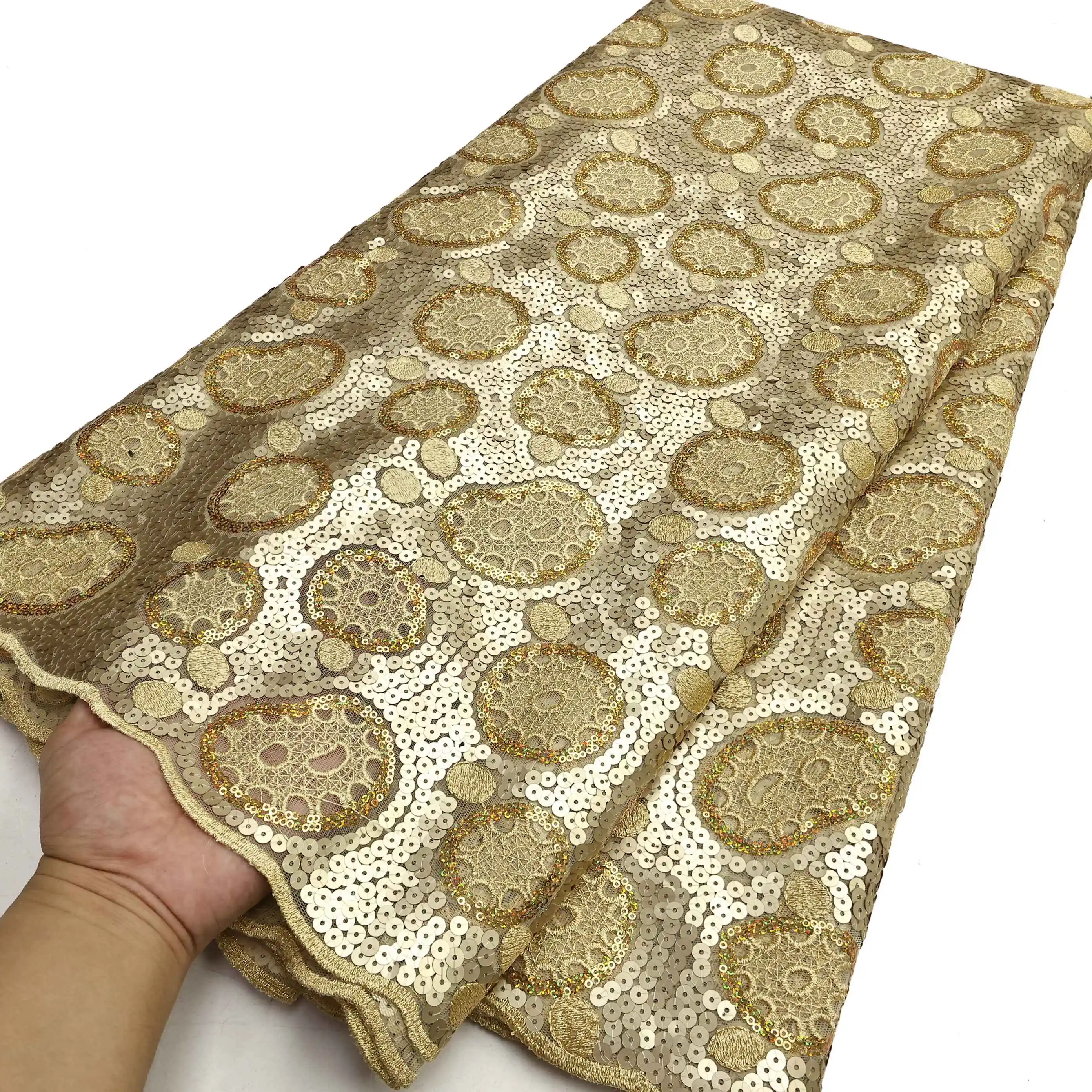 

XIYA New Design Sequin Tulle Swiss Lace Fabric 5yards Nigerian Spain Luxury Embroidery Mesh Cord Lace Material for African Party