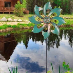 Double Windmill Kinetic Garden Spinner with Sturdy Metal Stake - 95cm (Green Windmill)