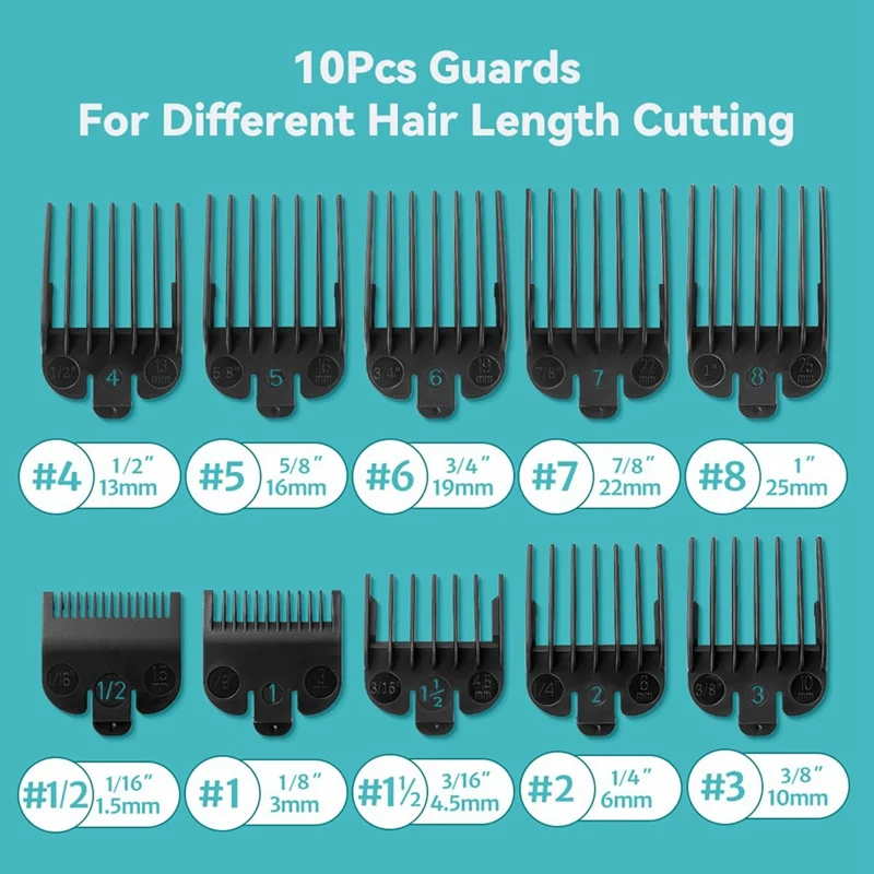 Clipper Guards Set For Most Wahl Clippers And Babyliss FX870 Clipper Guides Replacement 1/16Inch To 1Inch 10PCS