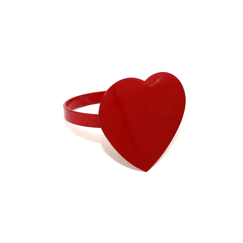 6PCS/SET Red Heart Napkin Rings Valentine&rsquo;s Day Wedding Decor Napkin Holder Metal Alloy Serviette Buckles for Anniversary Party