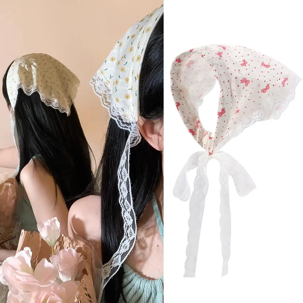 Sweet Lace Headscarf Triangle Hair Scarf Gilrs Holiday Retro Hair Bands Bandana Headwarp Headwear Floral Lace Hair Scarf Wraps