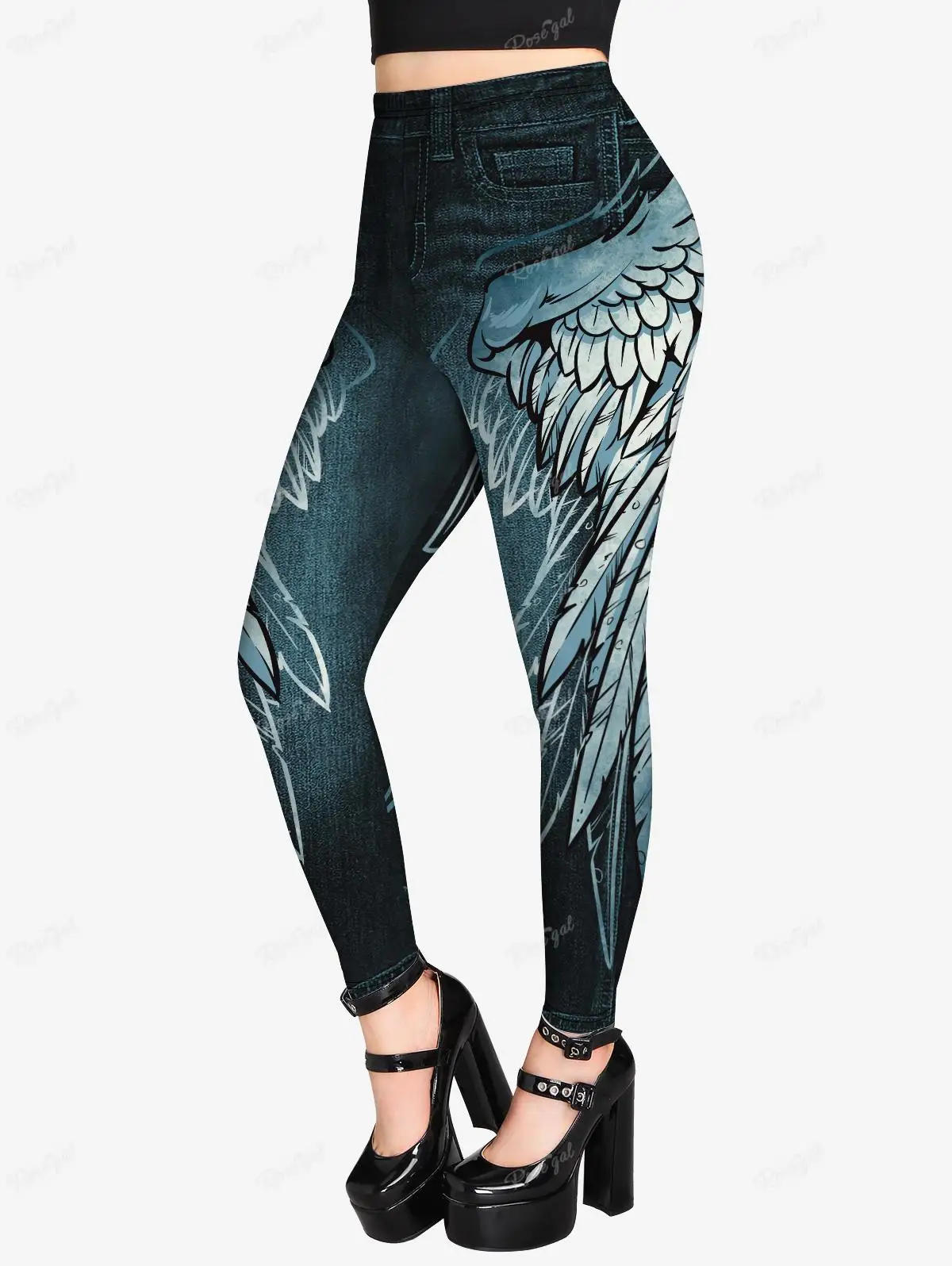 

ROSEGAL Plus Size Leggings Women High Waist Gothic 3D Wing,Jean Printed Tight Pants Streetwear Size Too Large Trousers Mujer 5XL