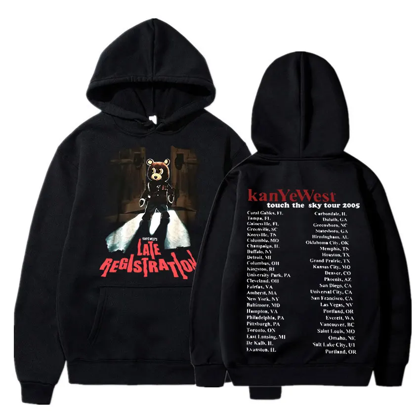 

Late Registration Tour Hoodies Kanye West Print Vintage Streetwear Men Women Fashion Sweatshirts Oversize Hoodie HIPHOP Pullover