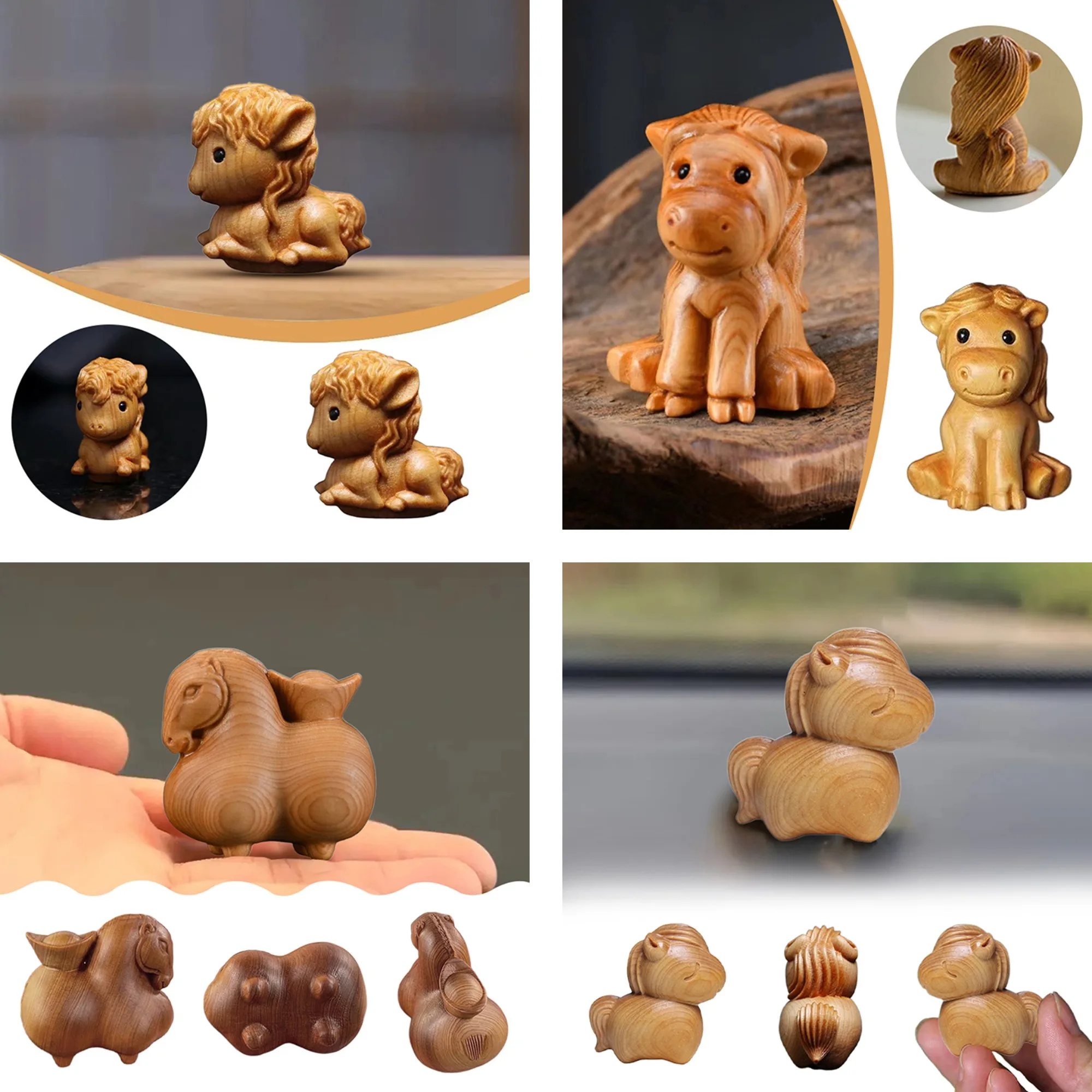 2026年新年干支馬像 太った馬が手作りの木製彫刻馬の置物を運びます