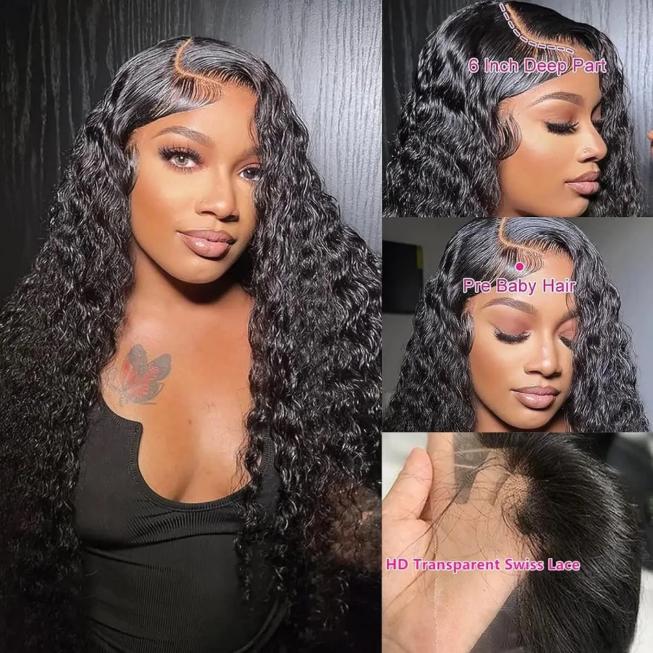 250 Density 30 40 Inch Water Wave Lace Front Wig Curly Lace Front Human Hair Wigs For Black Women HD Loose Deep Wave Frontal Wig