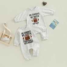 -09-09 Lioraitiin 0-18M Newborn Infant Baby Girl Boy Romper Letter No Sundays We Watch Football With Daddy Mommy Jumpsuit