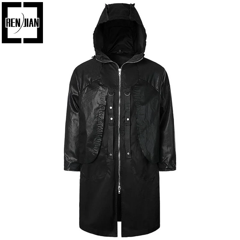 

Мужская куртка Hi Street Techwear, уличная одежда, длинное пальто с капюшоном, модная свободная тактическая верхняя одежда, ветровка для мужчин