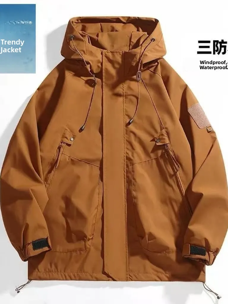 Outdoor Men's Jacket 2025 Spring Autumn New Style Loose Workwear Windproof Waterproof Coat Couple Outerwear Polyester Elastic... - 3