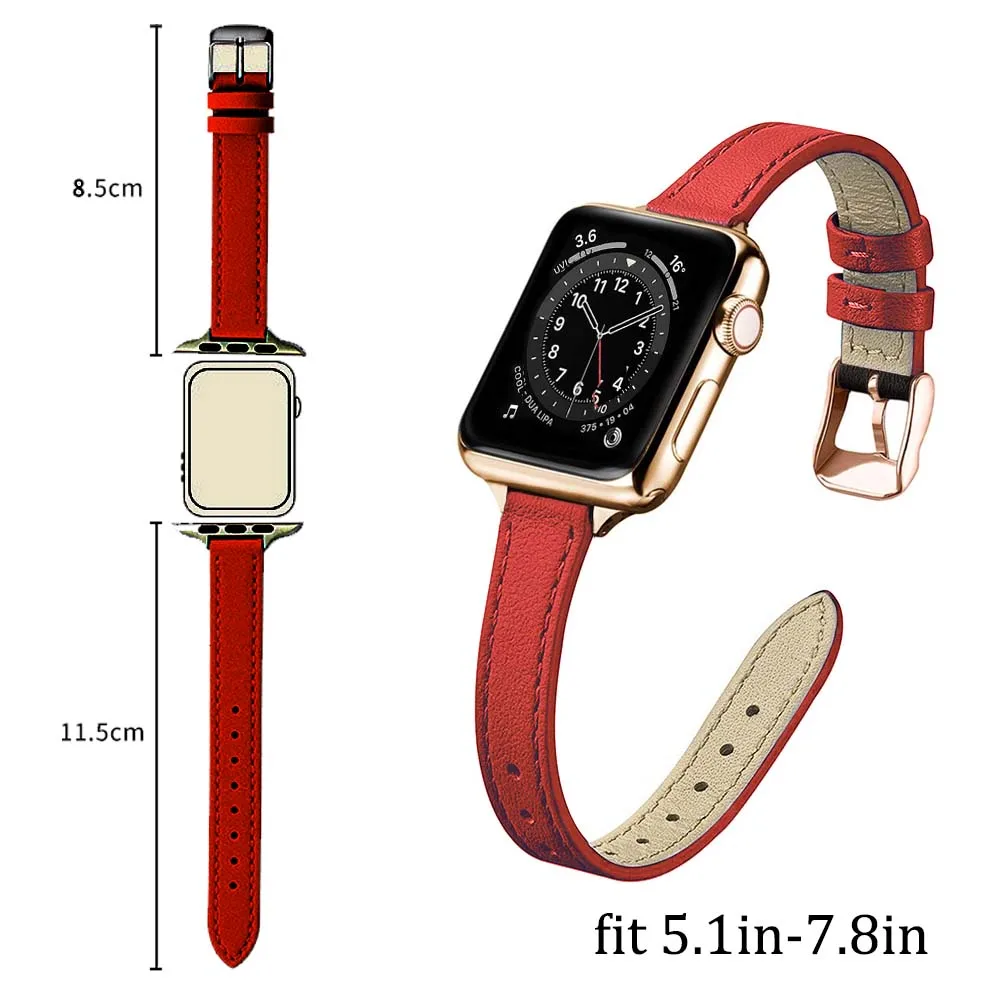 Фото Тонкий кожаный ремешок для Apple watch band 49 мм 44/45/42/40/41/38 мм, мягкий кожаный браслет для iWatch series 3 SE 5 4 6 7 8 ultra №3