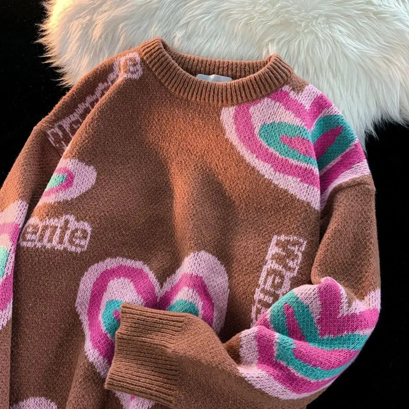 

Y2K Aesthetic Love Heart Cute Jumper Sweater Ladies Girls Kawaii Clothes Warm Winter Pullover Loose Casual Streetwear Harajuku