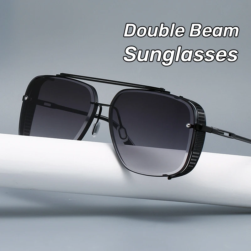 

Double Beam Personalized Uv400 Sunglasses Men's Luxury Punk Square Sunglasses Trimmed Lens Hollow Out Fashionable Sunglasses