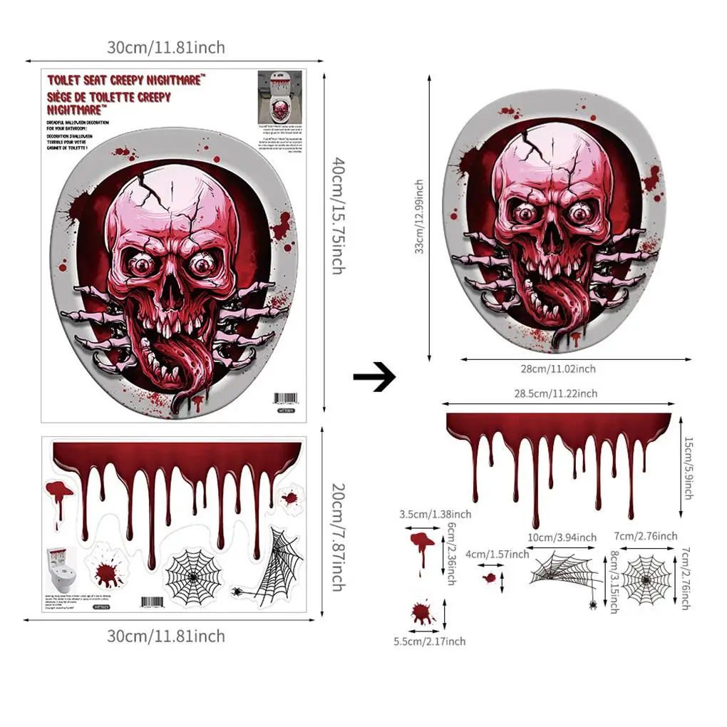 2Pcs Halloween Toilet Seat Cover Sticker Lid Decal DIY Bathroom Home Scary Horror Party Decoration