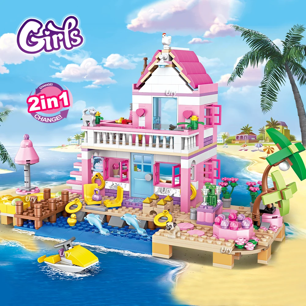Friends City House Summer Holiday Seaside Villa Apartment MOC Building Blocks Sets Figures DIY Toys for Kid Girls Christmas Gift 6