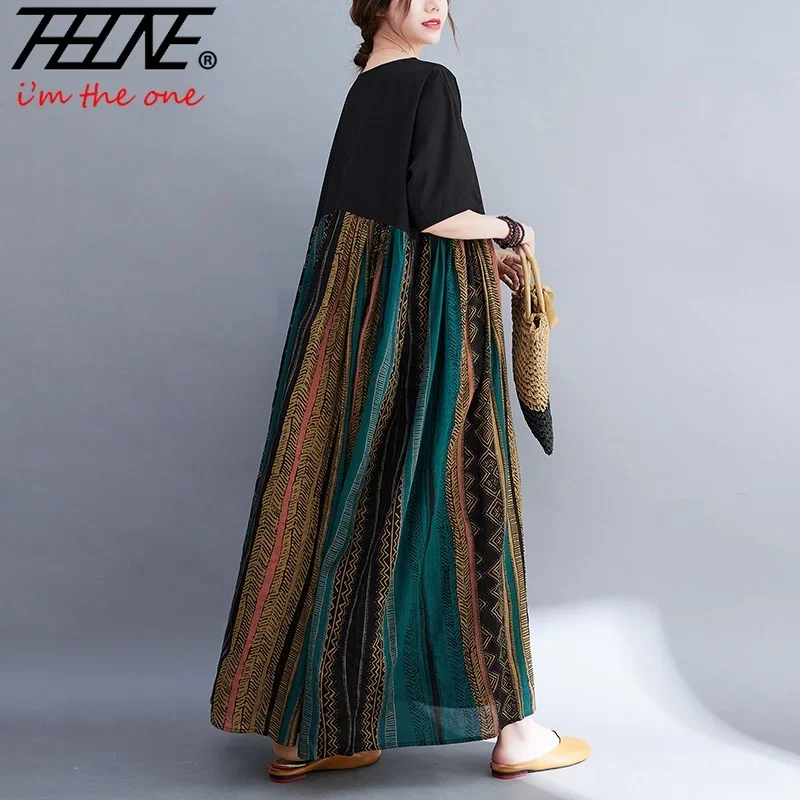 Dress for Women Plus Size Casual Cotton Linen Loose Bohemian Maxi Ladies Long Dresses Vintage Oversized Vestidos Para Mujer 3
