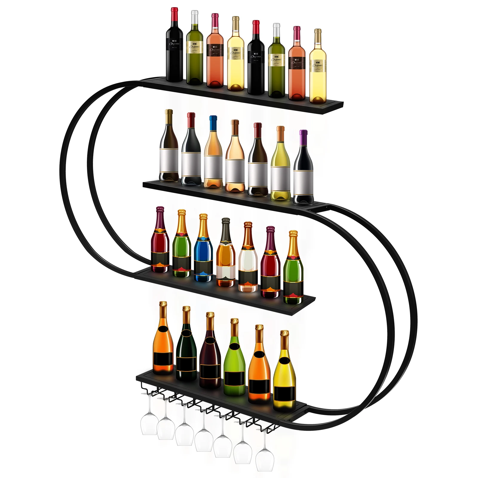 Wine Storage Rack Large Capacity Bar Liquor Bottle Display Shelf Geometric Art Wine Cabinet for Home Bar Dining Room Decorative