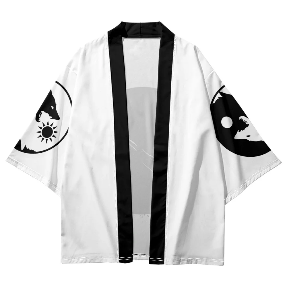 Kimono Robe Cardigan Men Shirts Plus Size 5XL Wolf Print Fashion Beach Japanese Yukata Haori Women's Clothing