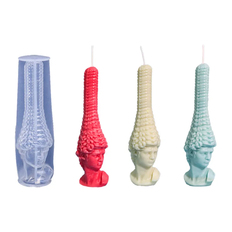 

2023 New arrival diy crystal drop glue mold long head David portrait scented candle silica gel mold candle making supplies