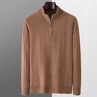 100% wool sweater men's knitted semi high neck casual warm long sleeved sweater autumn and winter new pullover sweater men tops 1