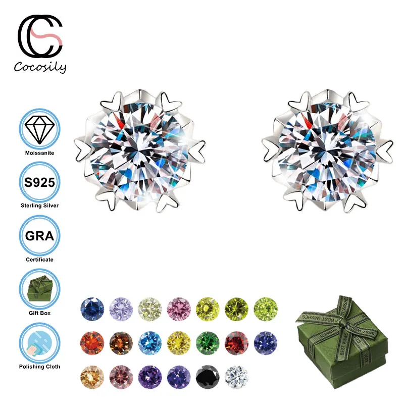 

Cocosily D Color 0.5CT 1CT 2CT Moissanite S925 Sterling Silver Temperament Snowflake Heart Claw Inlay Women Earrings New Jewelry