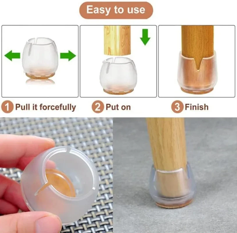 Silicone Chair Leg Protectors with Felt Furniture Foot Pad Floor Protective Cover for Non-Slip Sofa Table Glides Foot Cap 1/12pc