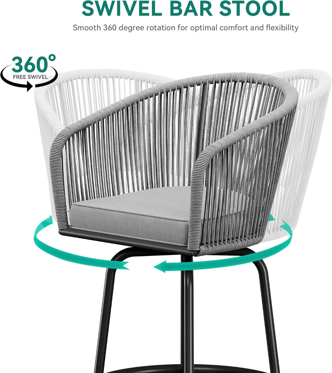 Counter Height Bar Stools Set of 2, Outdoor Bar Stools with Soft Cushions, Patio Rattan Swivel Bar Chairs