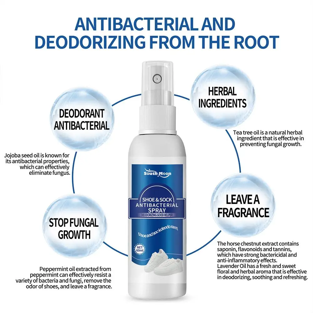 Spray Antibatterico per Odori di Scarpe e Piedi, Deodorante per Calzini, Spray Rinfrescante Antitraspirante per la Cura della Salute 60ml - immagine 5